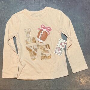 NWT Girls 2T Football Love Tee | Pink Bow Gold Glitter Long Sleeve Top